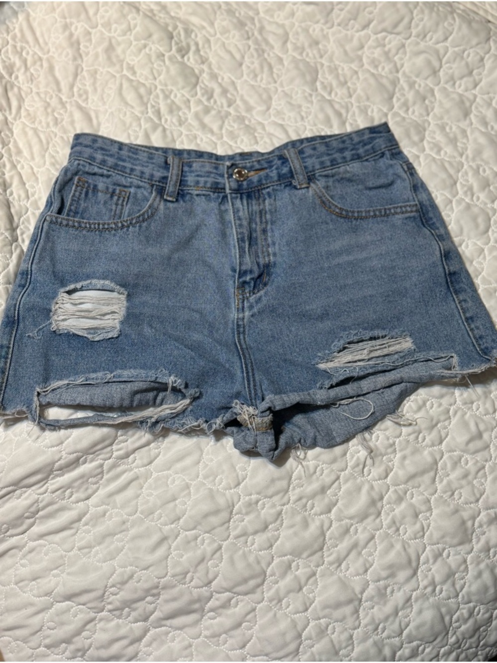SHEIN Light Blue Distressed Denim Shorts
